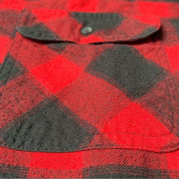Long Sleeve Button Down Plaid Flannel Black Red 100% Cotton - Picture 7 of 10
